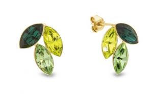 Kolczykiz pozłacanego srebra próby 925 oraz ekskluzywnych kryształów w kolorach emerald, peridot i citrus green.