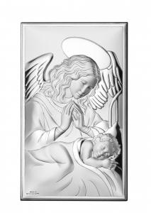 Obrazek srebrny aniołek nad dzieciątkiem 9*15 cm
