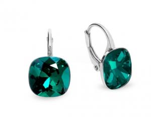 Kolczyki srebrne swarovski barete w kolorze emerald