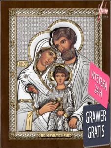 Ikona święta rodzina - obrazek srebrny pozłacany 10cm*12cm