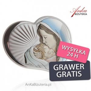 Srebrny obrazek madonna z dzieciątkiem w sercu 10,5 cm * 9 cm