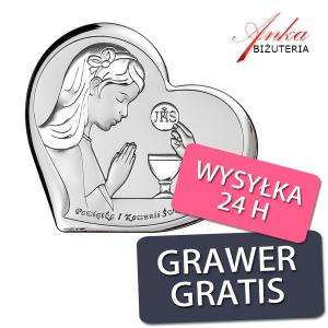 Pamiątka dla dziewczynki na komunię - obrazek srebrny 11*9,6 cm