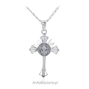 Krzyż św. benedykta srebrny oksydowany