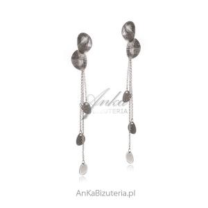 Srebrne kolczyki długie - satynowana artystyczna biżuteria srebrna