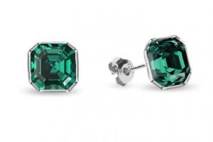 Kolczyki srebrne pr. 925 kryształy w kolorze emerald.