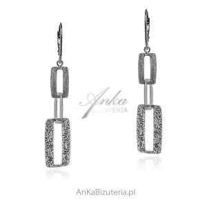 Kolczyki srebrne prostokąty wiszące karbowane - biżuteria włoska