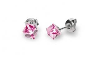 Kolczyki srebrne small cube studs light rose