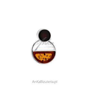 Zawieszka srebrna z koniakowo - wiśniowym bursztynem