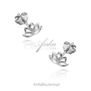 Kolczyki srebrne liść lotosu