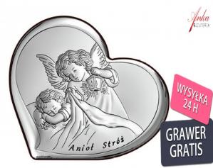 Obrazek srebrny aniołek nad dzieciątkiem 11*10 cm