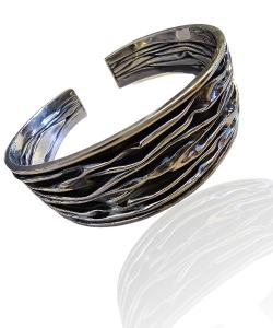 Bransoletka srebrna oksydowana torino 2 - marszczona biżuteria artystyczna