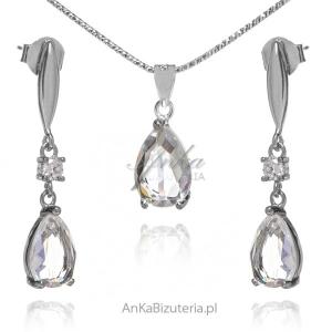 Elegancka biżuteria srebrna komplet z kryształami aurora borealis