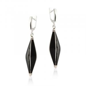 Srebrne kolczyki „black onyx prestige” – wiszące romby z onyksem