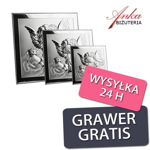 Pamiątka chrztu - obrazek srebrny z aniołkami -3 rozmiary , wielkość pamiątki - 8cm x 8cm