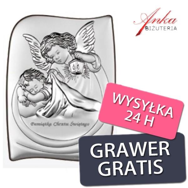 Pamiątka chrztu świętego - obrazek srebrny dla dziecka 13,5/18 cm grawer gratis!