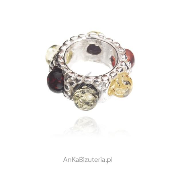 Charms srebrny z kolorowym bursztynem do bransoletek