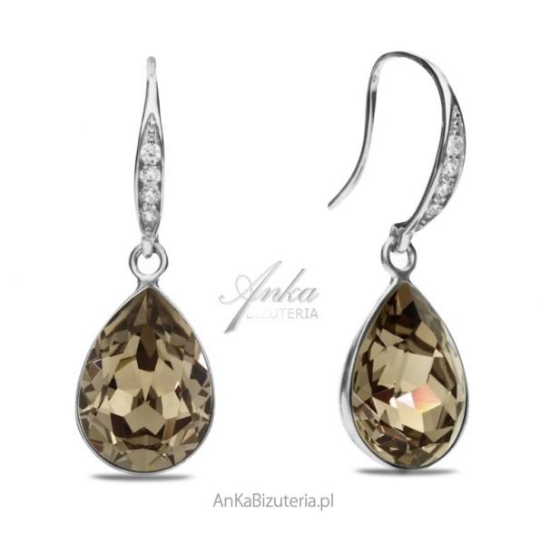 Kolczyki srebrne classy pear swarovski w kolorze greige