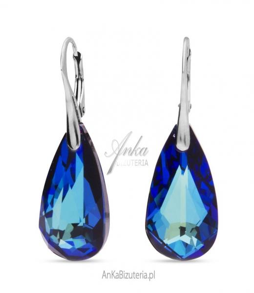 Kolczyki srebrne swarovski teardrop w kolorze bermuda blue.