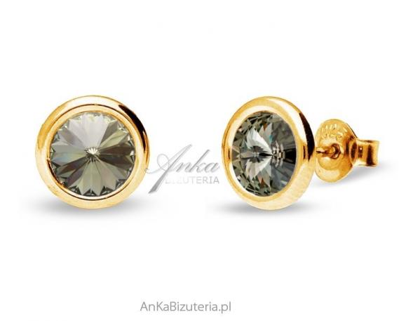 Kolczyki srebrne pozłacane swarovski tiny bonbon studs w kolorze black diamond.