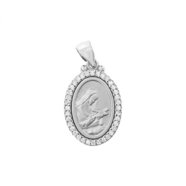 Medalik srebrny satynowany z białymi cyrkoniami św. rita - od spraw beznadziejnych