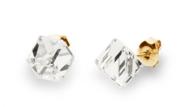 Kolczyki srebrne pozłacane medium cube studs cristal