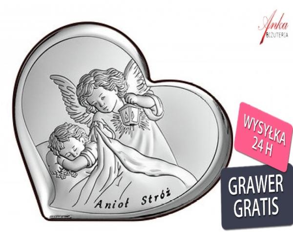 Obrazek srebrny aniołek nad dzieciątkiem 11*10 cm