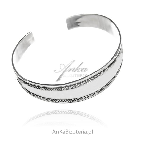 Bransoletka srebrna szeroka bangle oksydowana