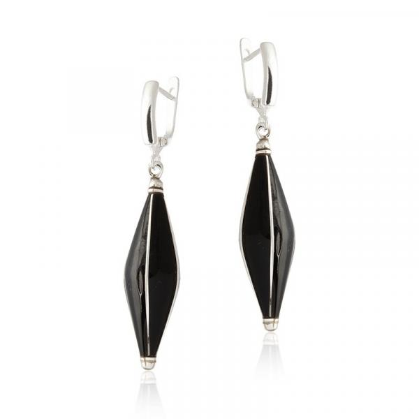 Srebrne kolczyki „black onyx prestige” – wiszące romby z onyksem