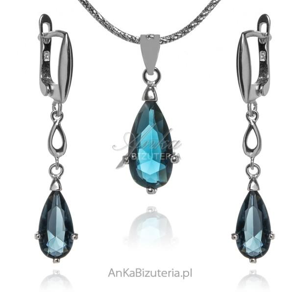 Biżuteria srebrna z kryształami indian sapphire - elegancka , kobieca biżuteria srebrna