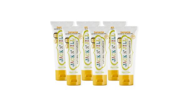 KARTON 6 bananowych naturalnych past do zębów dla dzieci (6 szt. x 50 g)