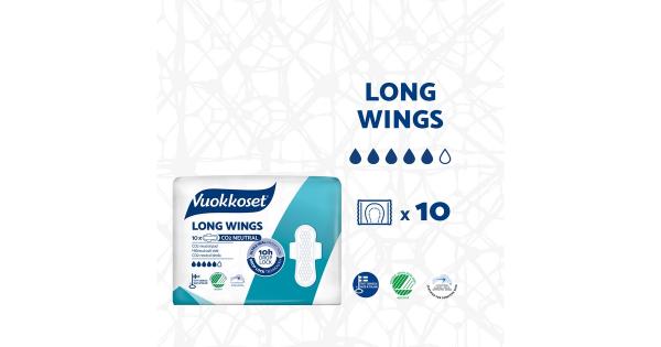Podpaski ze skrzydełkami WHITE LONG WINGS, 10 sztuk