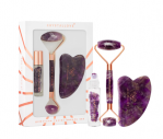 CRYSTALLOVE Beauty set: masażer do twarzy + płytka gua sha + buteleczka roll-on - ametyst