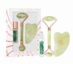 CRYSTALLOVE Beauty set: masażer do twarzy + płytka gua sha + buteleczka roll-on - jadeit górski