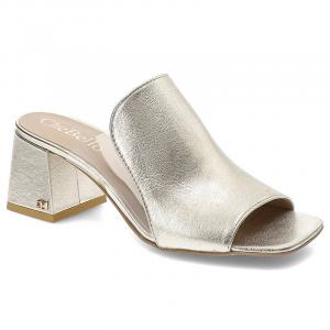 Złote Klapki Chebello Stylowe Buty Ze Skóry