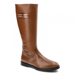 Brązowe Kozaki Damskie Tommy Hilfiger Eleganckie Skórzane Buty