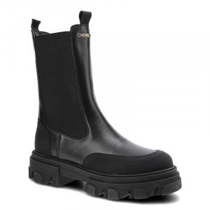 Czarne Botki Chebello Damskie Modne Skórzane Buty