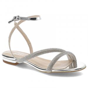 Srebrne Sandały Bayla Eleganckie Płaskie Buty