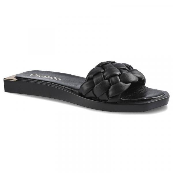 Czarne Klapki Chebello Modne Buty Damskie Ze Skóry