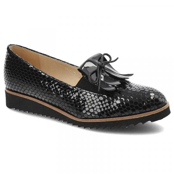 Czarne Półbuty Gamis Eleganckie Skórzane Buty Damskie