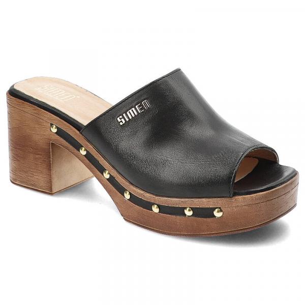 Czarne Klapki Simen Stylowe Buty Damskie Na Obcasie