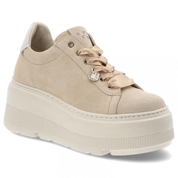 Beżowe Sneakersy Karino Modne Obuwie Damskie Na Platformie