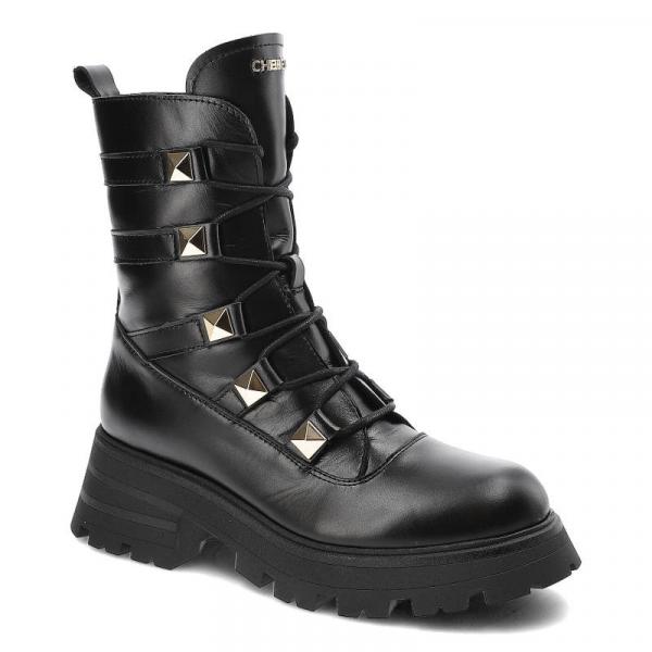 Czarne Botki Chebello Modne Skórzane Buty Damskie