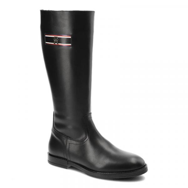 Czarne Kozaki Damskie Tommy Hilfiger Eleganckie Skórzane Buty