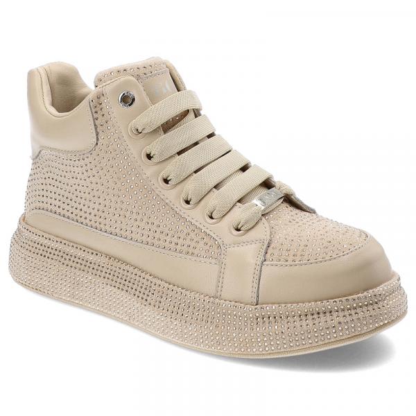 Beżowe Sneakersy Goe Stylowe Błyszczące Obuwie Damskie