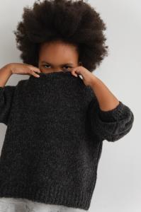 MINI Sweter oversize z bufiastym rękawem GRAFITOWY - RIVERO-1
