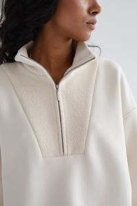 Bluza damska z zamkiem na dekolcie w kolorze LIGHT BEIGE- CLERMONT-UNI