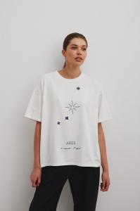 Tshirt oversize z nadrukiem w kolorze ECRU- ZODIAC / ARIES-UNI