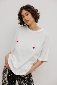T-shirt z NADRUKIEM w kolorze ECRU - EAZY - HEARTS-M/L
