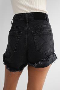 Szorty jeansowe z wysokim stanem w kolorze czarnym - VANITY BLACK DENIM-M