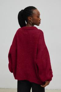 Sweter oversize z bufiastym rękawem w kolorze MARSALA - RIVERO-UNI